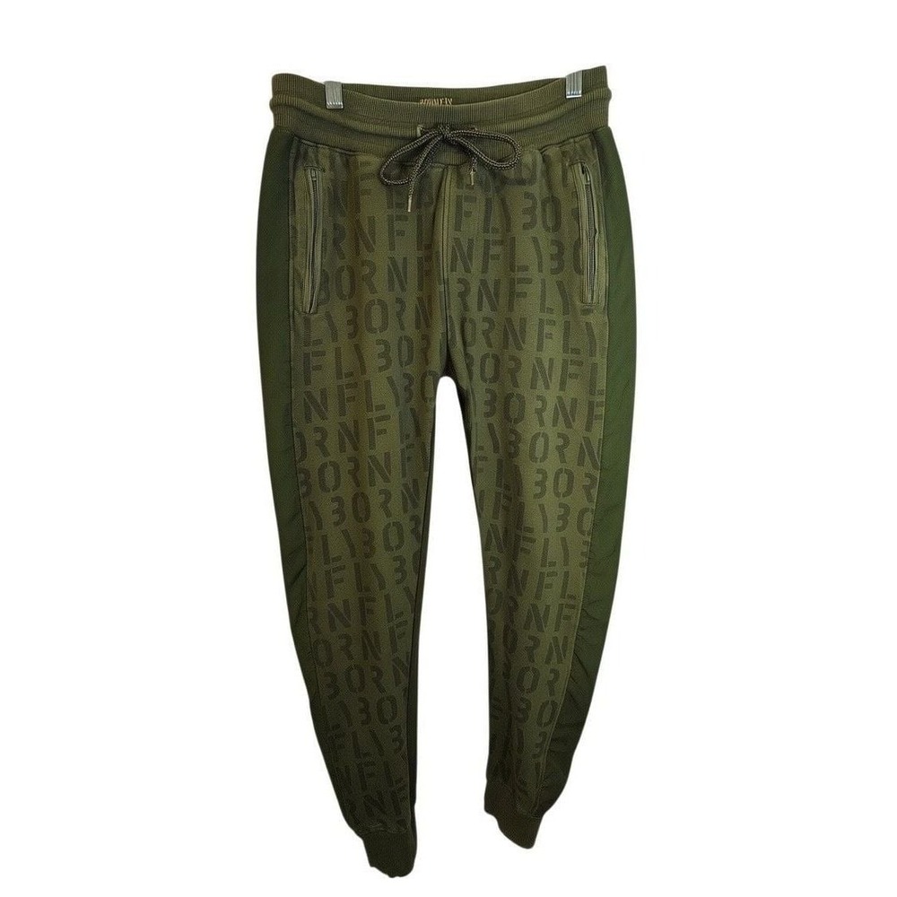 Born Fly Men's Green All-Over Print Logo Jogger Sweatpants Size M